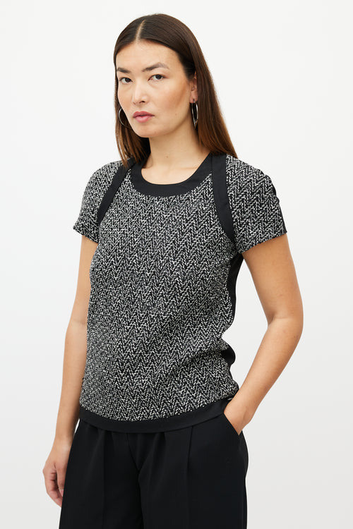 Chanel Black & White Wool Herringbone Boucle Top