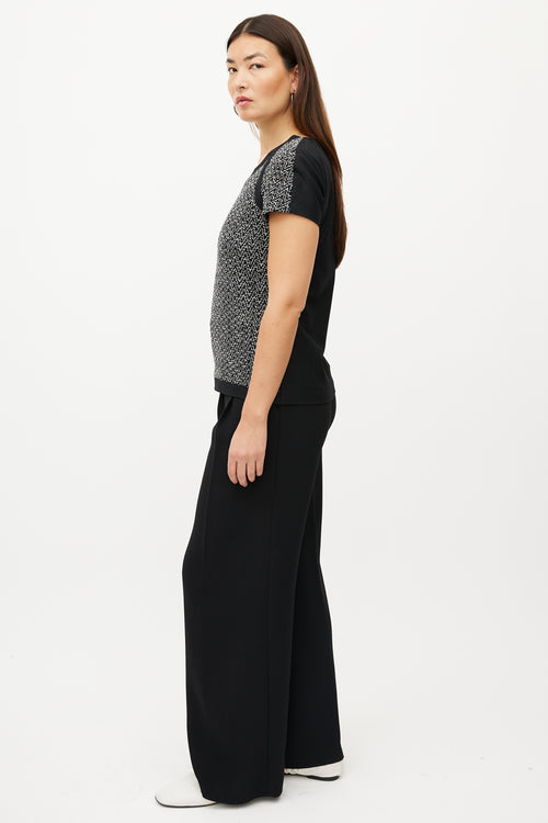 Chanel Black & White Wool Herringbone Boucle Top