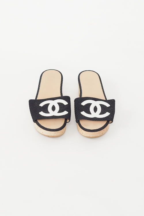 Chanel Black Textured Mesh Clog Slide