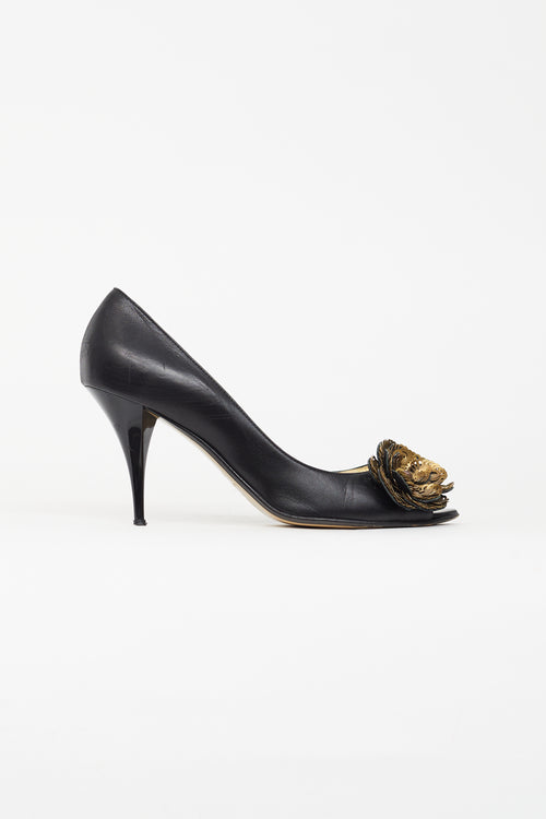 Chanel Black Leather Peep Toe Pump