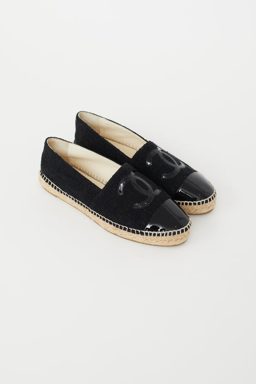 Chanel Black Metallic Knit & Patent Espadrille Flat