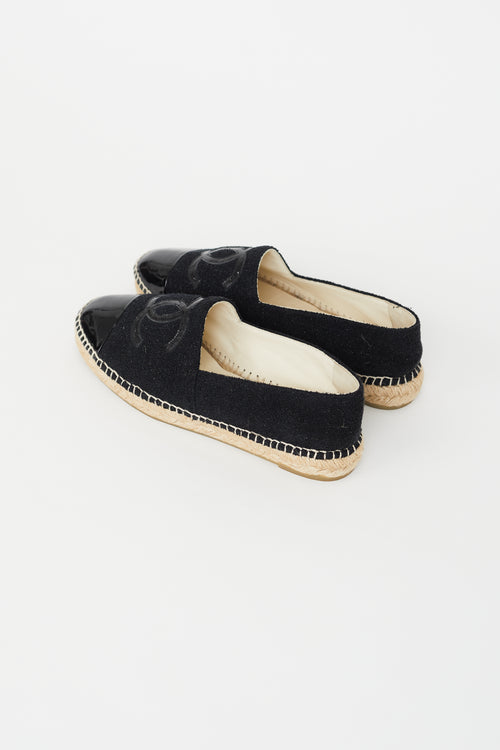 Chanel Black Metallic Knit & Patent Espadrille Flat