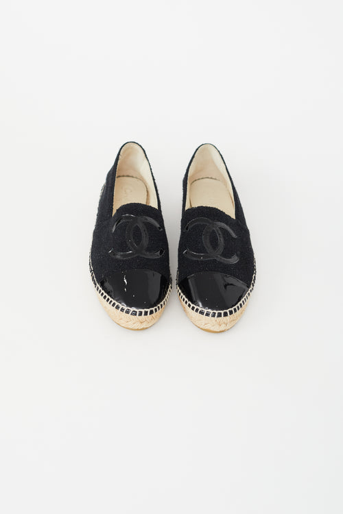 Chanel Black Metallic Knit & Patent Espadrille Flat