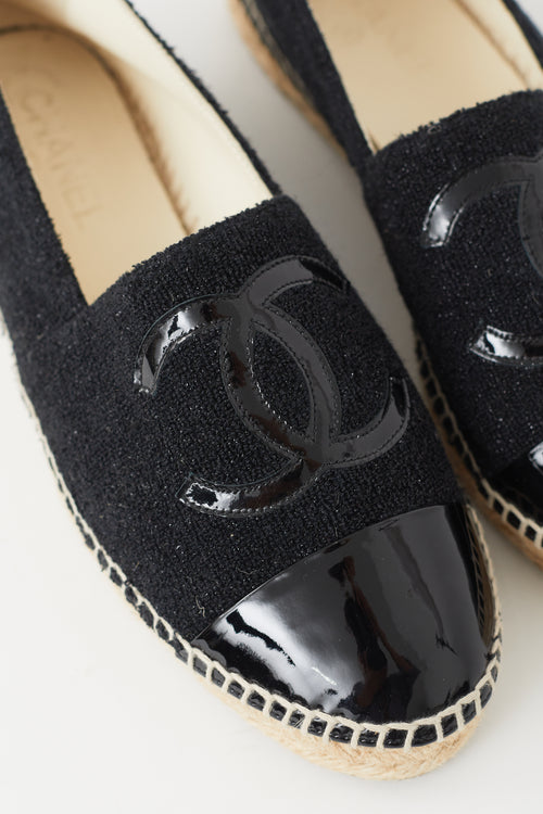 Chanel Black Metallic Knit & Patent Espadrille Flat