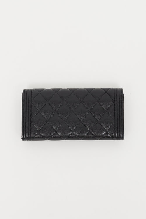 Chanel 2017 Black & Gold Boy Flap Bifold Wallet