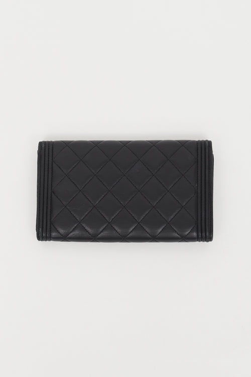 Chanel 2012 Black & Silver Boy Flap Trifold Wallet