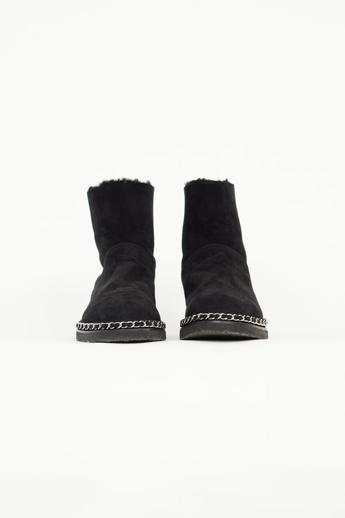 Chanel Black Suede & Shearling Chain Ankle Boot