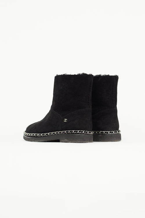 Chanel Black Suede & Shearling Chain Ankle Boot