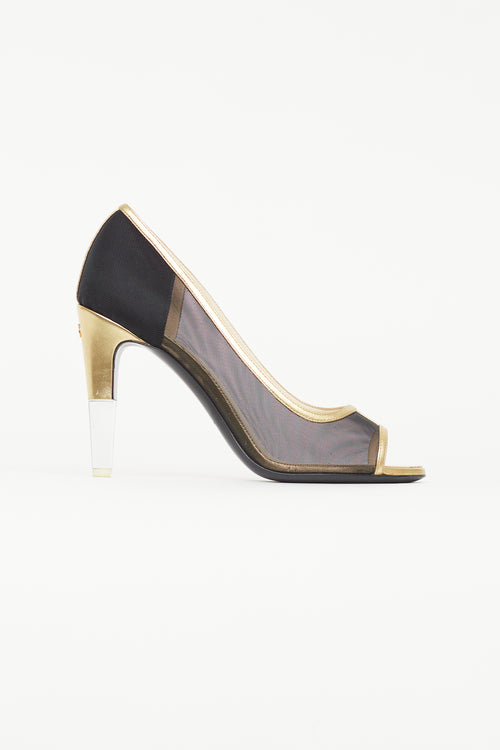 Chanel Black & Gold Mesh Heel