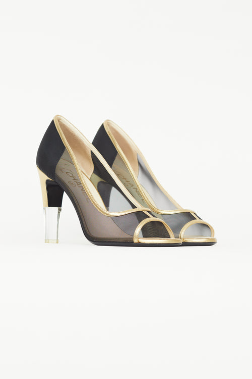 Chanel Black & Gold Mesh Heel