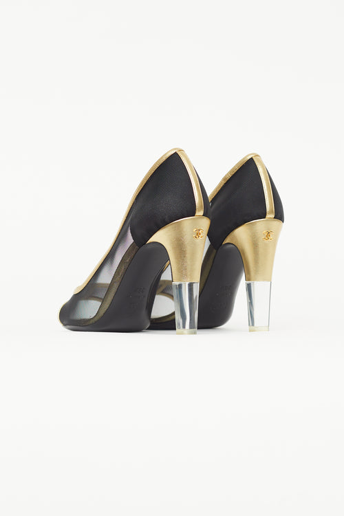 Chanel Black & Gold Mesh Heel