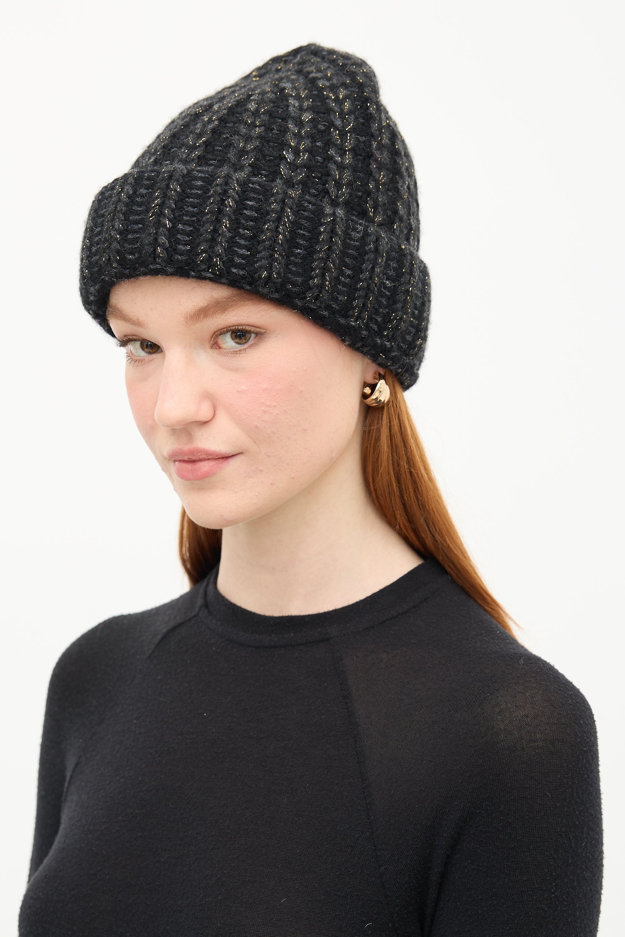Chanel Black & Multi Sparkly Knit Beanie