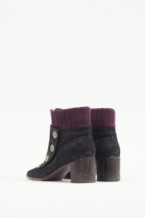 Chanel Black & Purple Suede & Ribbed Knit Boot