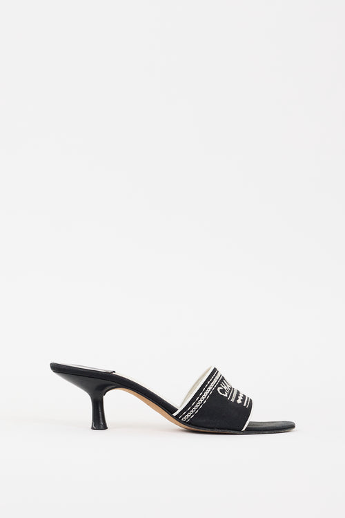 Chanel SS 2001 Black & White Embroidered Logo Mule