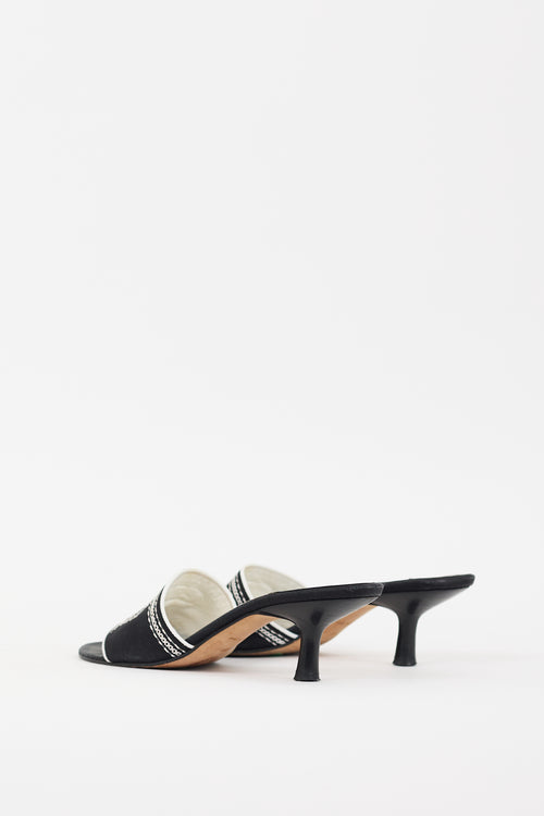 Chanel SS 2001 Black & White Embroidered Logo Mule