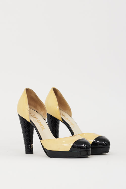 Chanel Yellow & Black Patent CC D'Orsay Pump