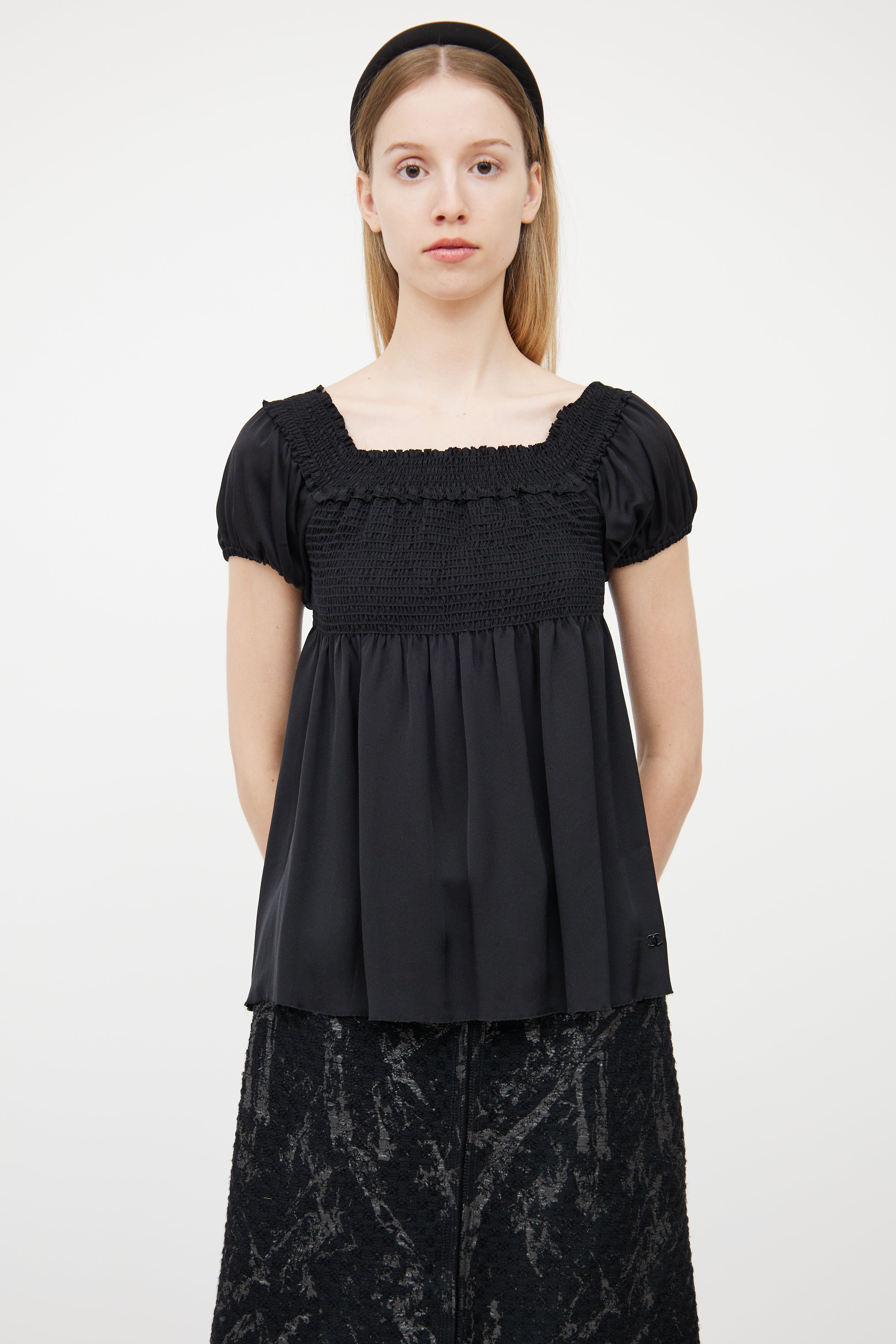 Chanel Fall 2005 Black Silk Smocked Top