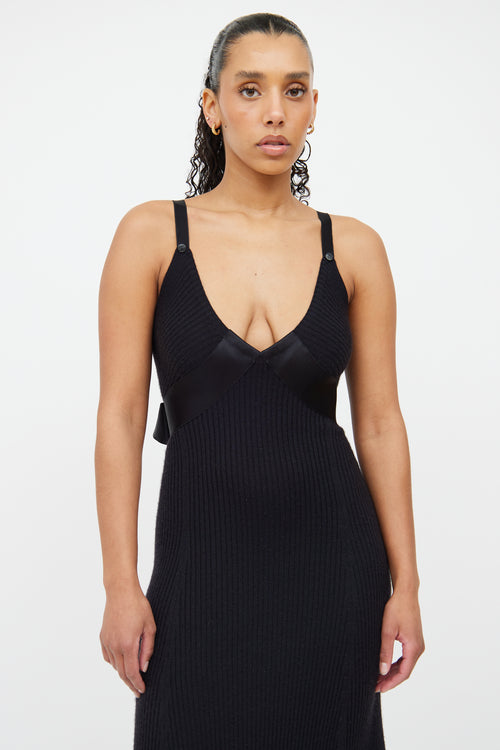 Chanel Black Cashmere & Silk Ribbed Dress