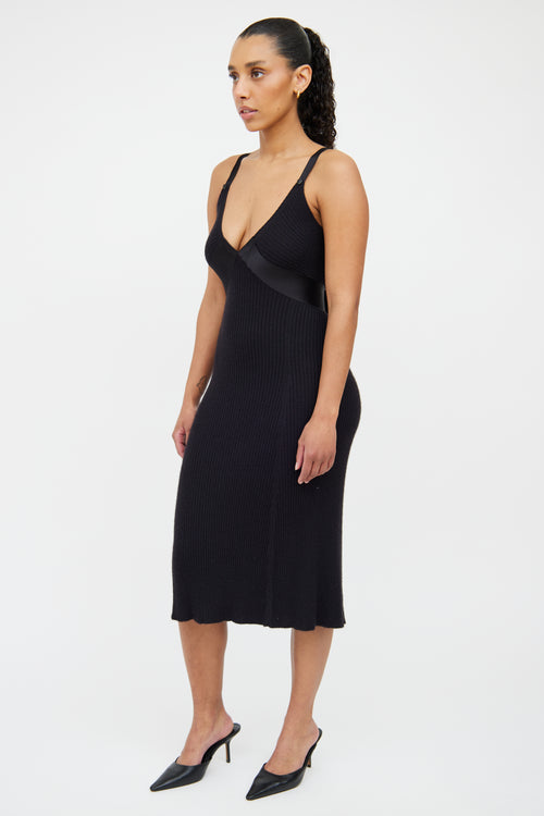 Chanel Black Cashmere & Silk Ribbed Dress