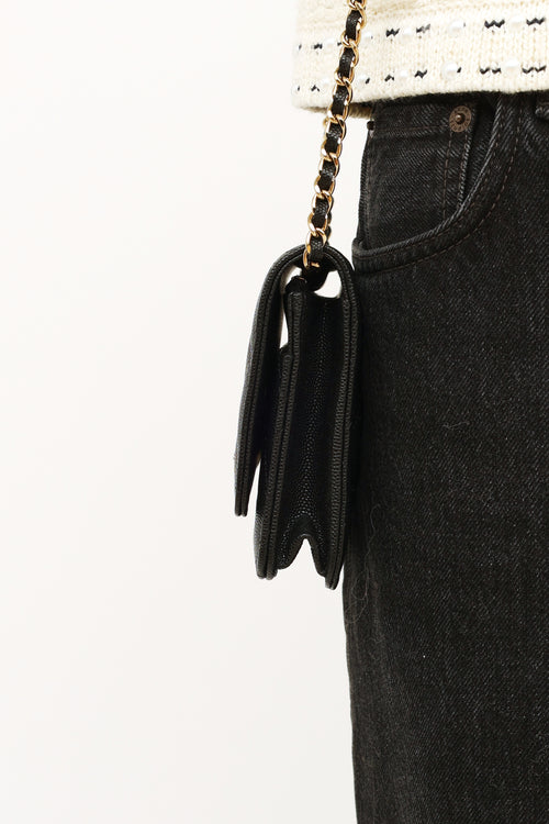 Black Caviar Leather CC Gold & Strass Autumn 2023 Wallet on Chain