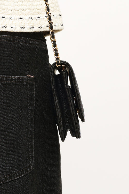 Black Caviar Leather CC Gold & Strass Autumn 2023 Wallet on Chain