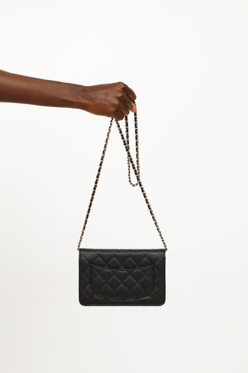 Black Caviar Leather CC Gold & Strass Autumn 2023 Wallet on Chain