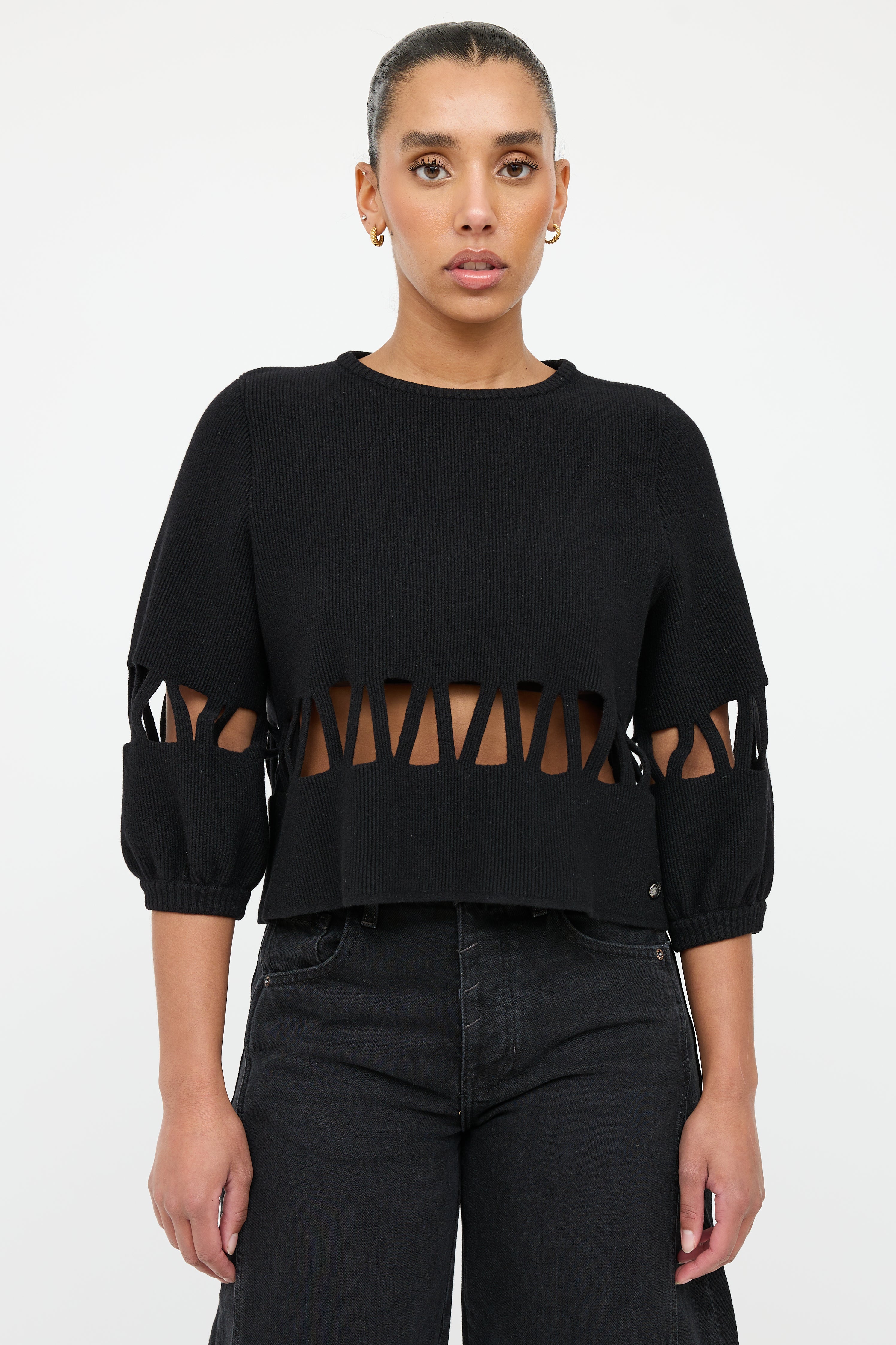Chanel 2017 Black Wool Knit Cut Out Sweater