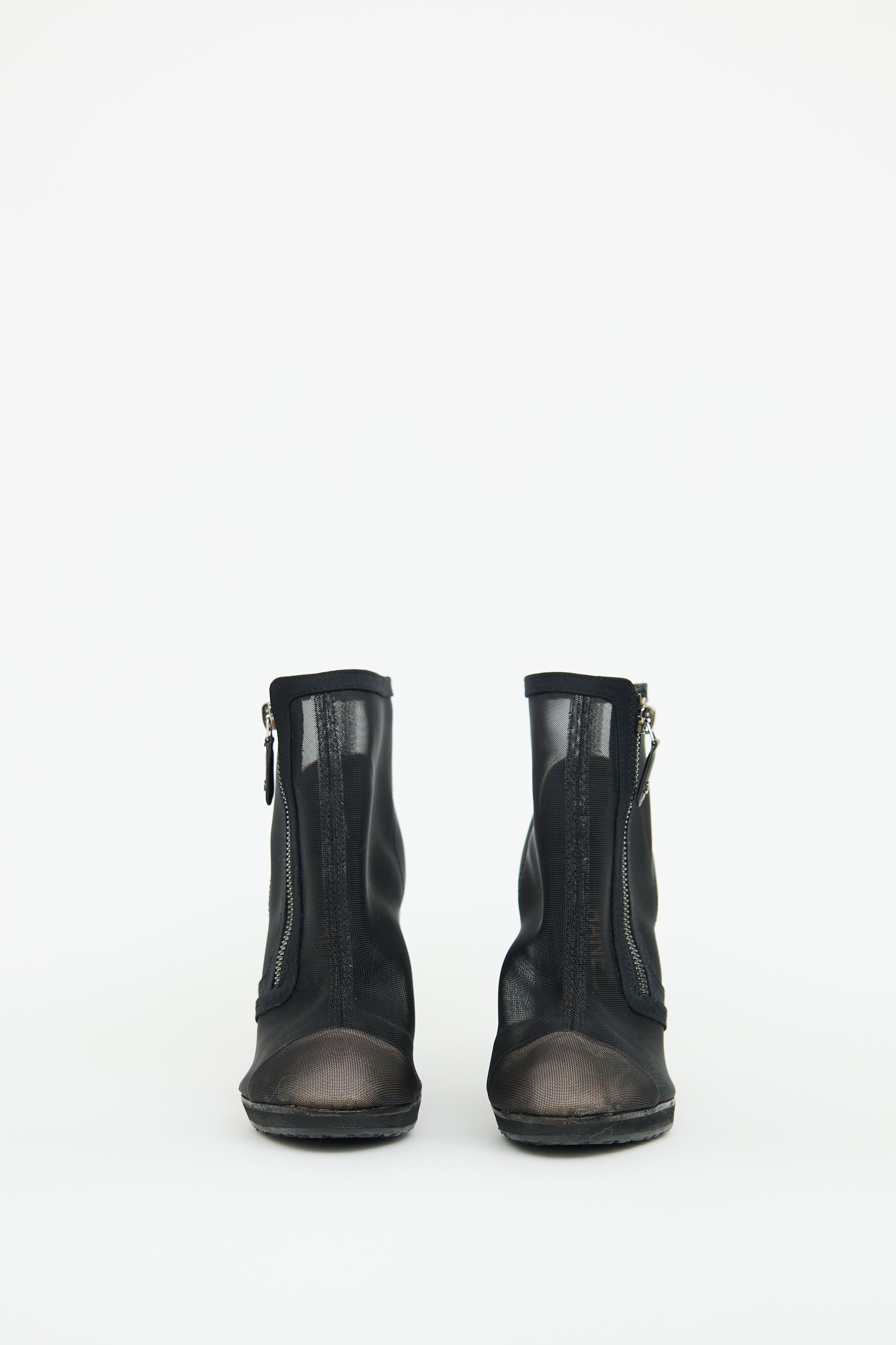 Chanel Black Mesh Leather Ankle Boot
