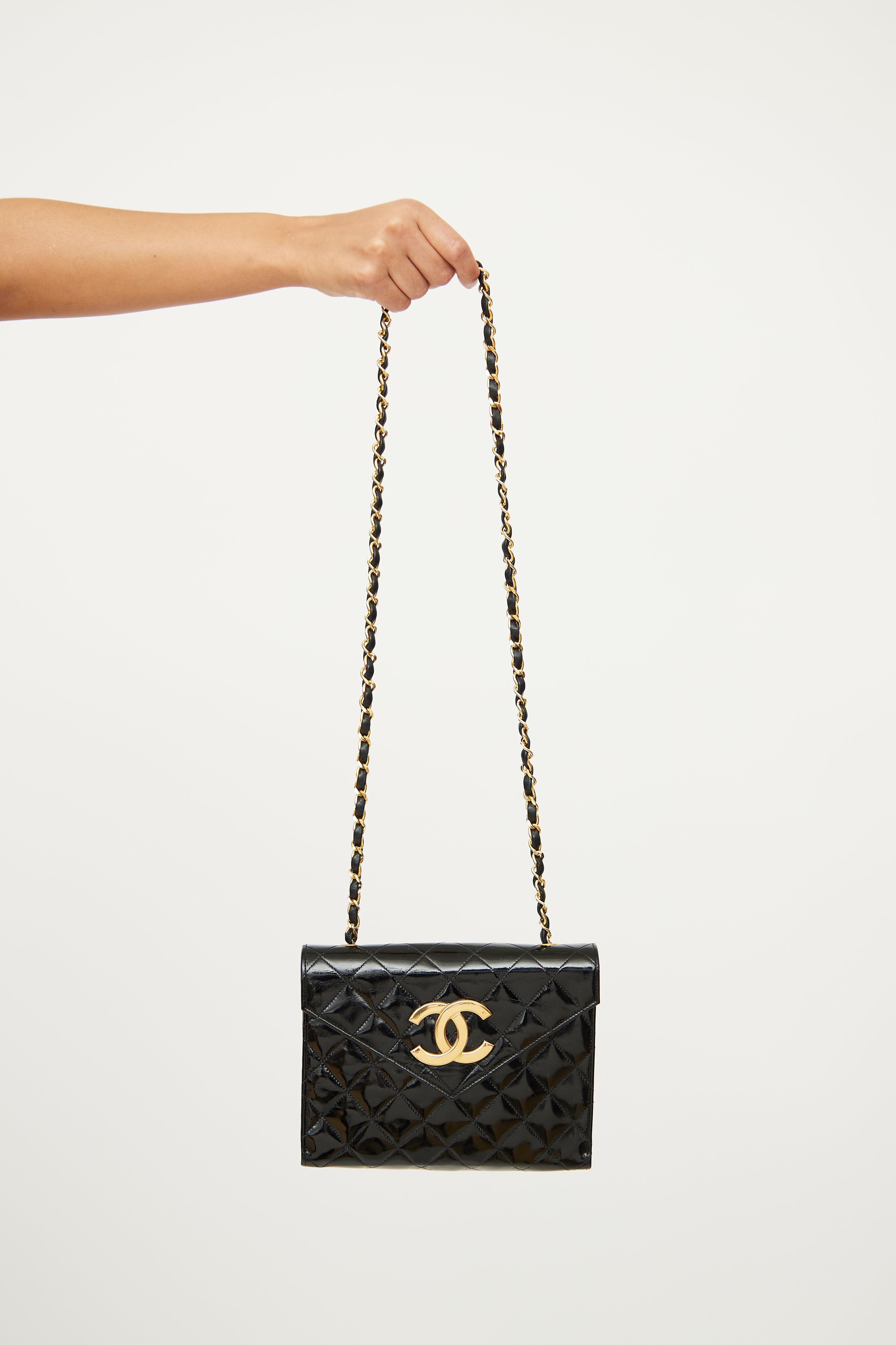 Chanel Black Patent Envelope CC Flap Bag