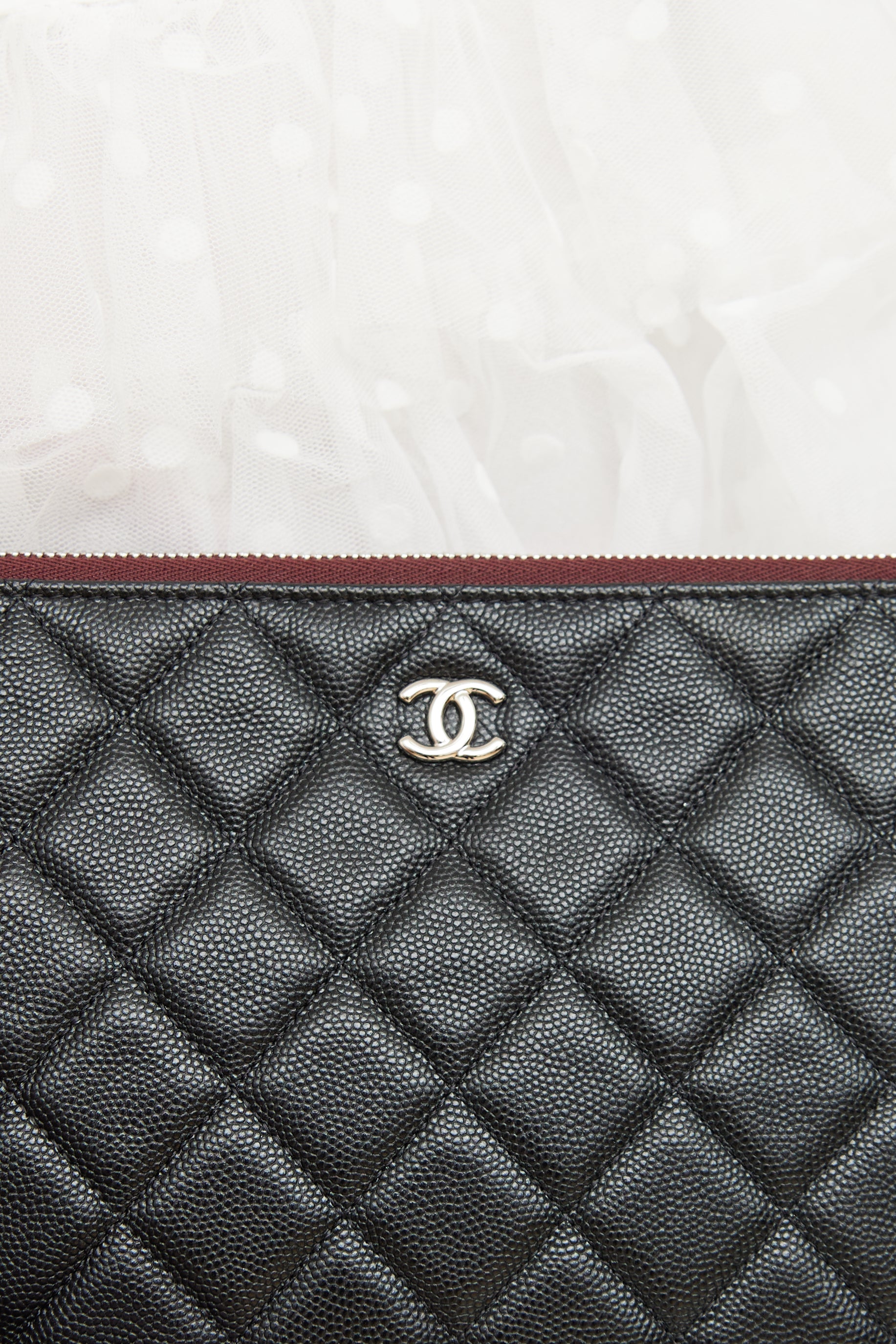 Chanel 2022 Black Quilted Caviar Medium O Case Pouch