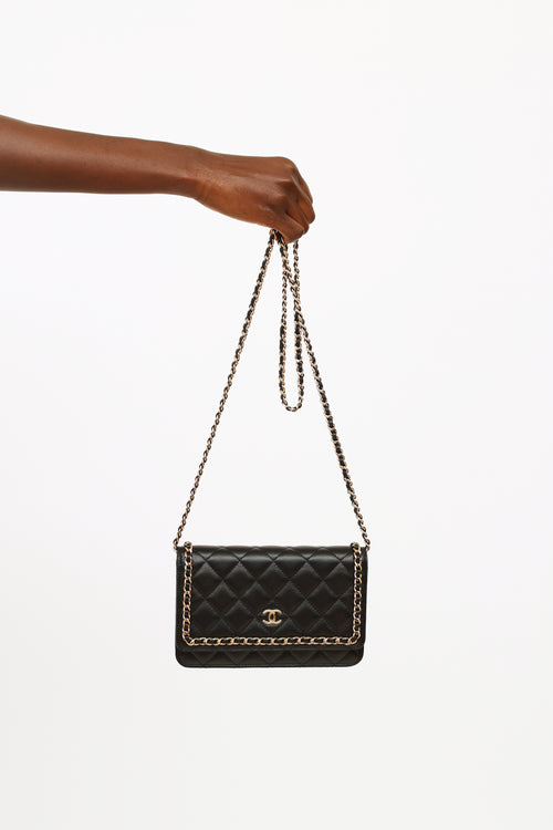 Chanel 2019 Black Leather Quilted CC Wallet on Chain