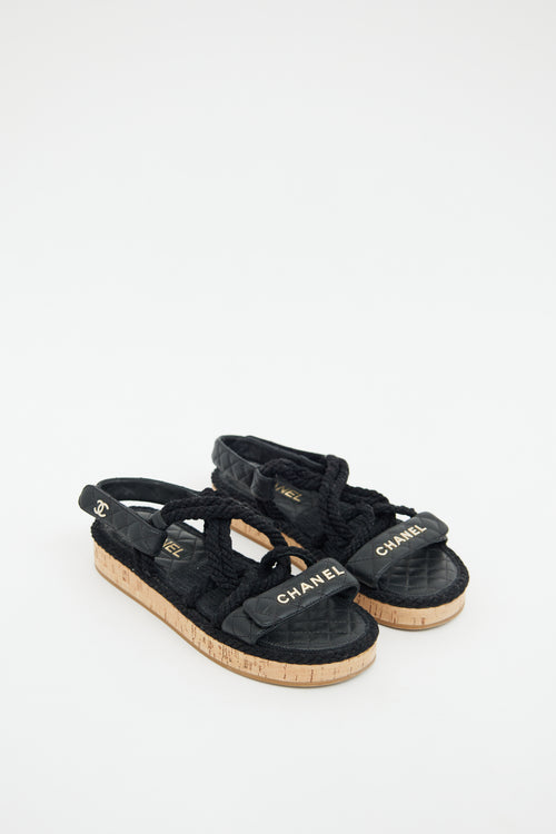 Chanel Black Leather & Rope Logo Sandal