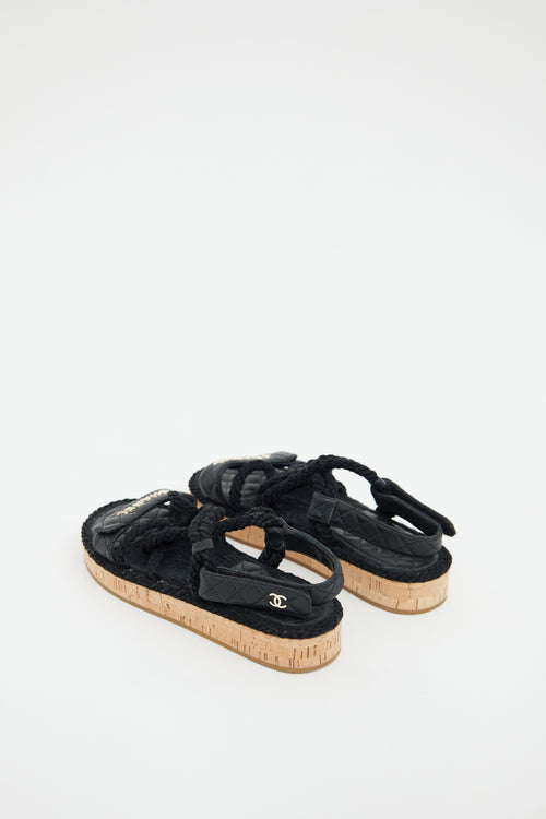 Chanel Black Leather & Rope Logo Sandal