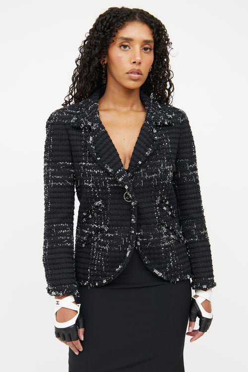 Chanel Black & Silver Tweed Jacket Blazer