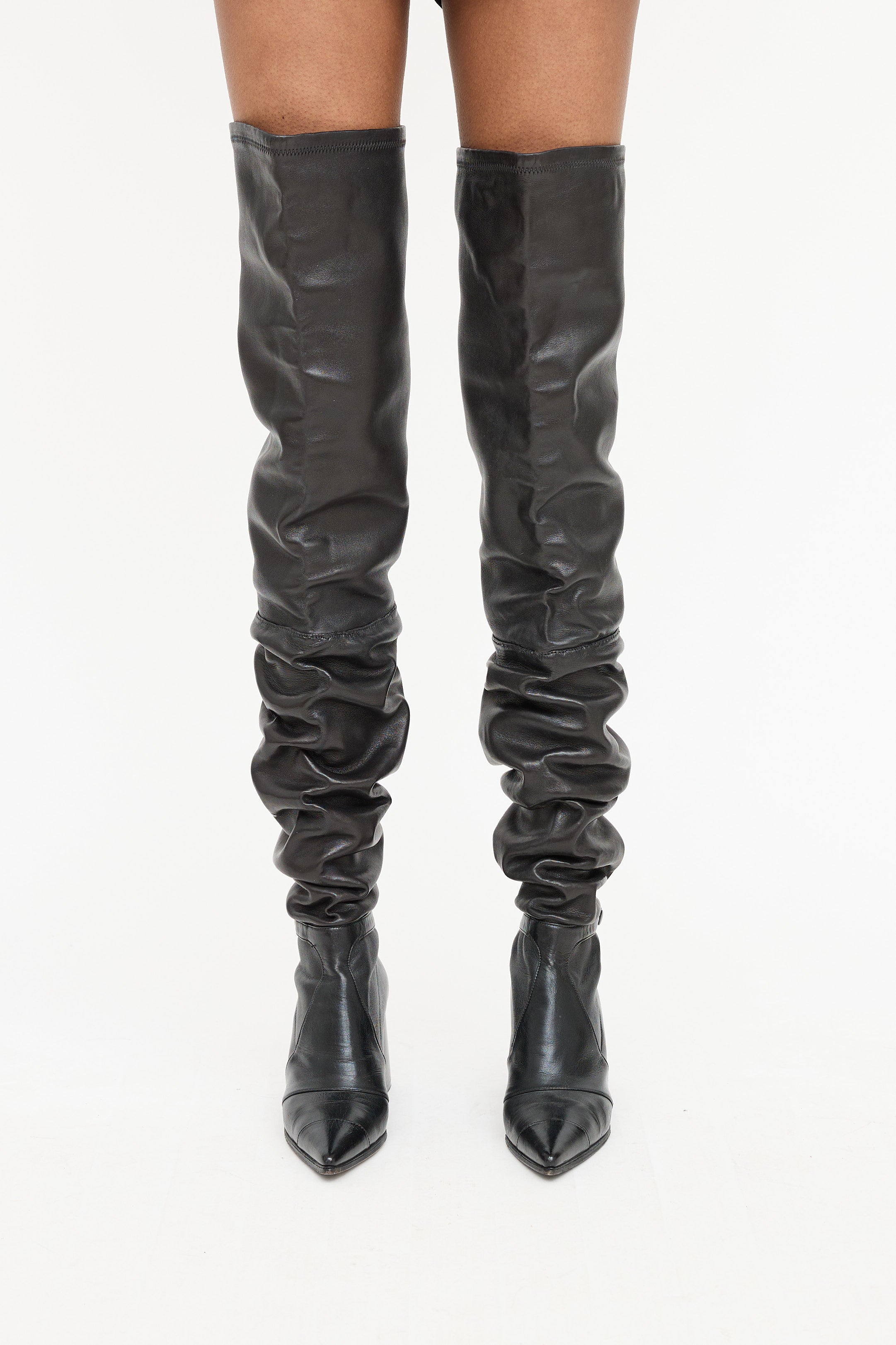 Chanel Leather Thigh High Boot