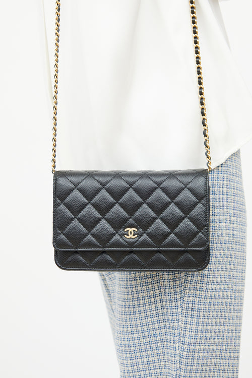 Chanel Black Caviar CC Gold Wallet On Chain