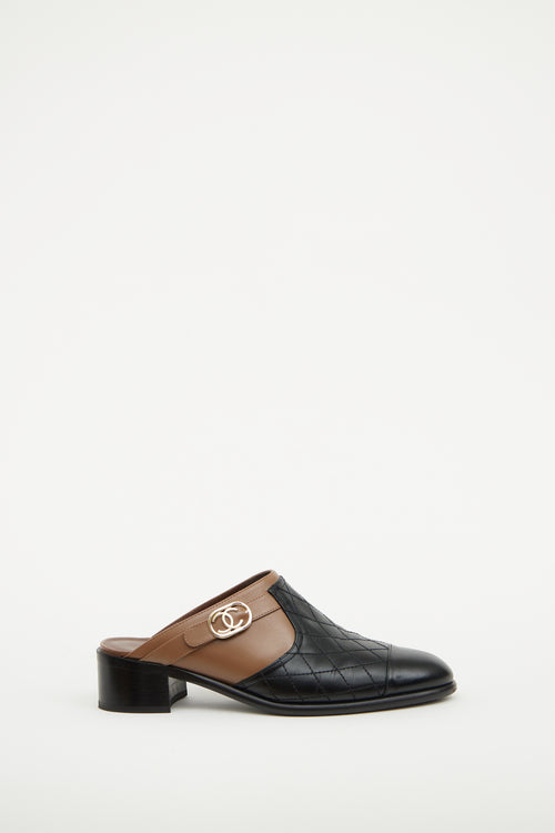 Chanel Black & Brown 16B Quilted Mule