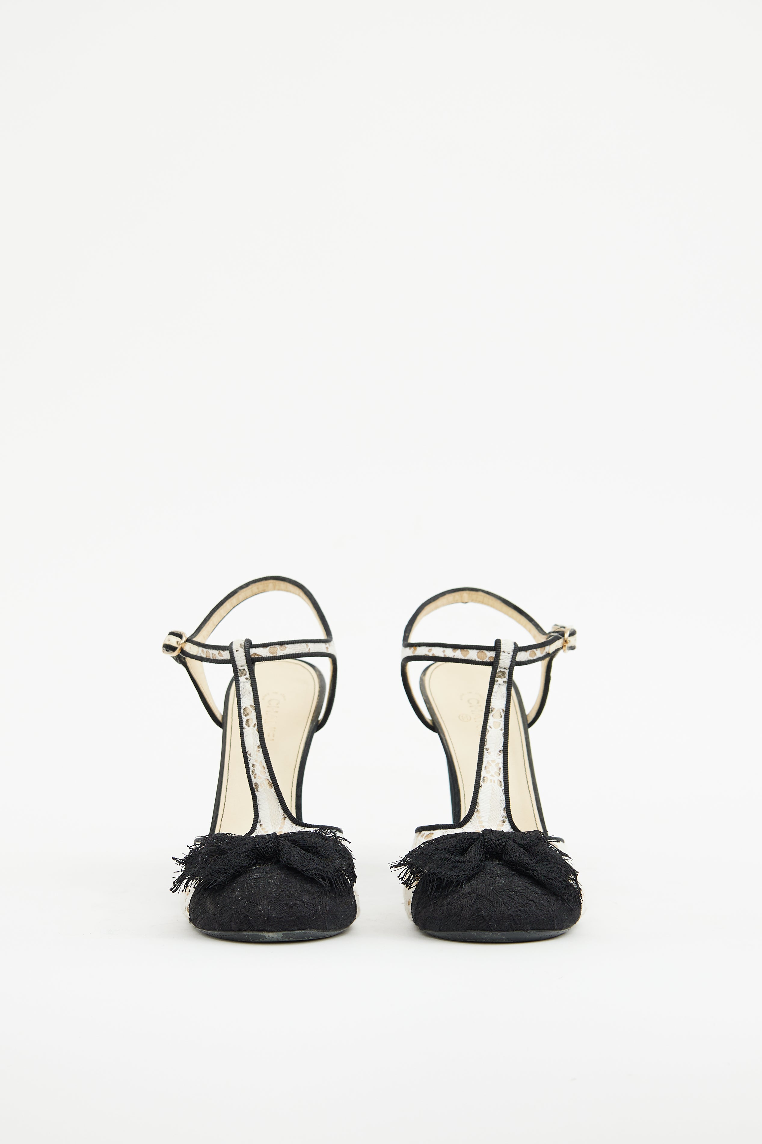 Chanel Black & White Lace Bow Heel