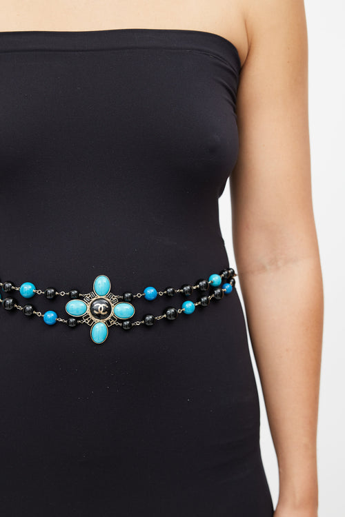 Chanel Fall 2007 Blue & Black Beaded CC Logo Belt
