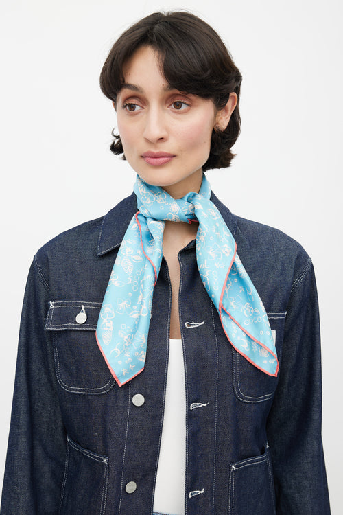 Chanel Blue & White Floral Silk Scarf
