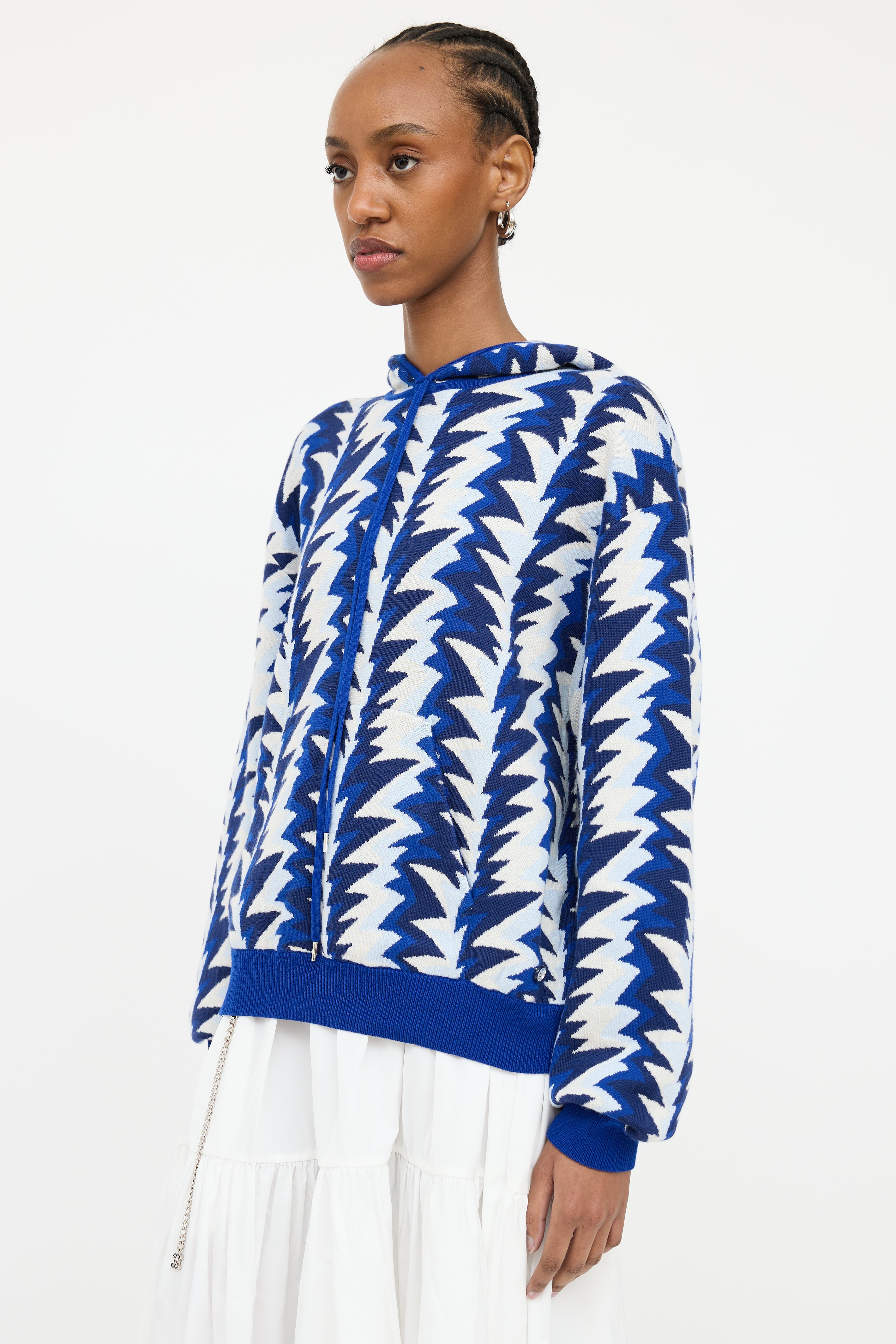 Chanel Blue & Multi 2019 Colour Pattern Knit Hoodie