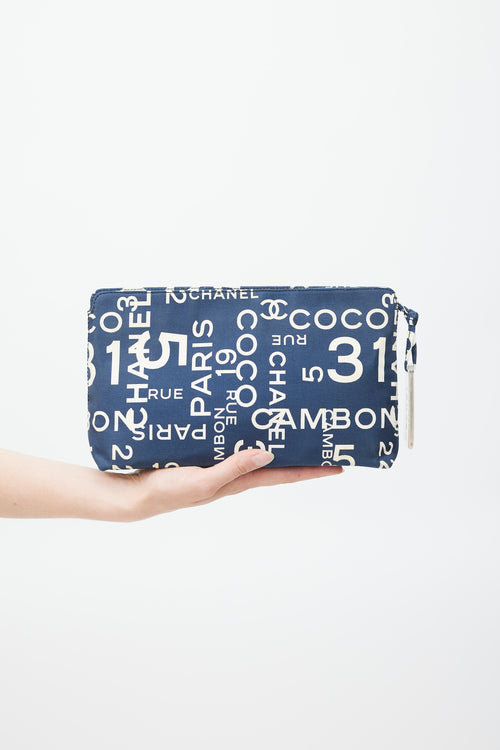 Chanel Blue & White Canvas Rue Cambon Pouch