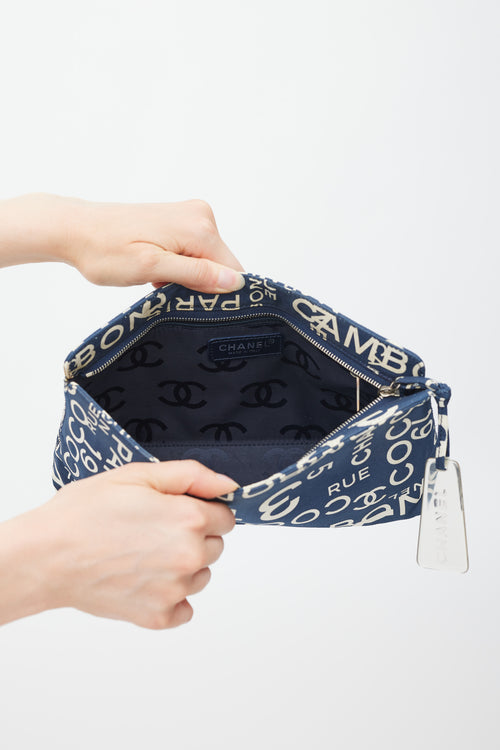 Chanel Blue & White Canvas Rue Cambon Pouch