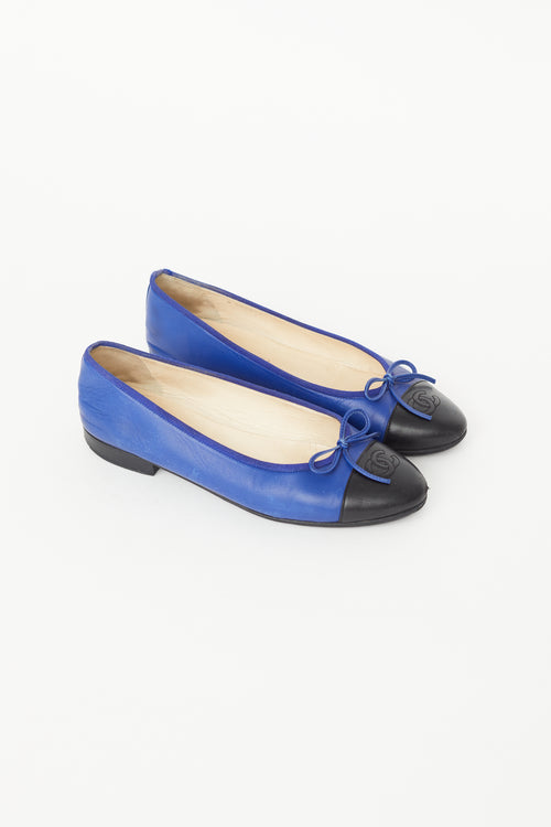 Chanel Blue & Black Leather CC Ballet Flat