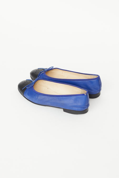 Chanel Blue & Black Leather CC Ballet Flat