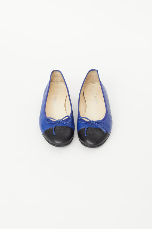 Chanel Blue & Black Leather CC Ballet Flat