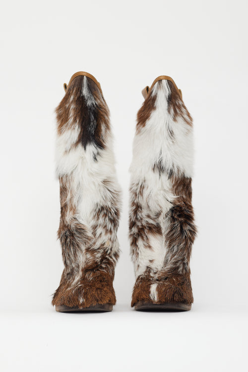Chanel Brown & White Fur Boot