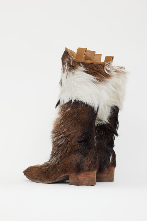 Chanel Brown & White Fur Boot