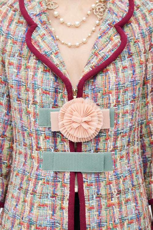 Chanel Burgundy & Multicolour Tweed Velcro Blazer