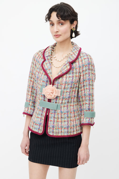 Chanel Burgundy & Multicolour Tweed Velcro Blazer